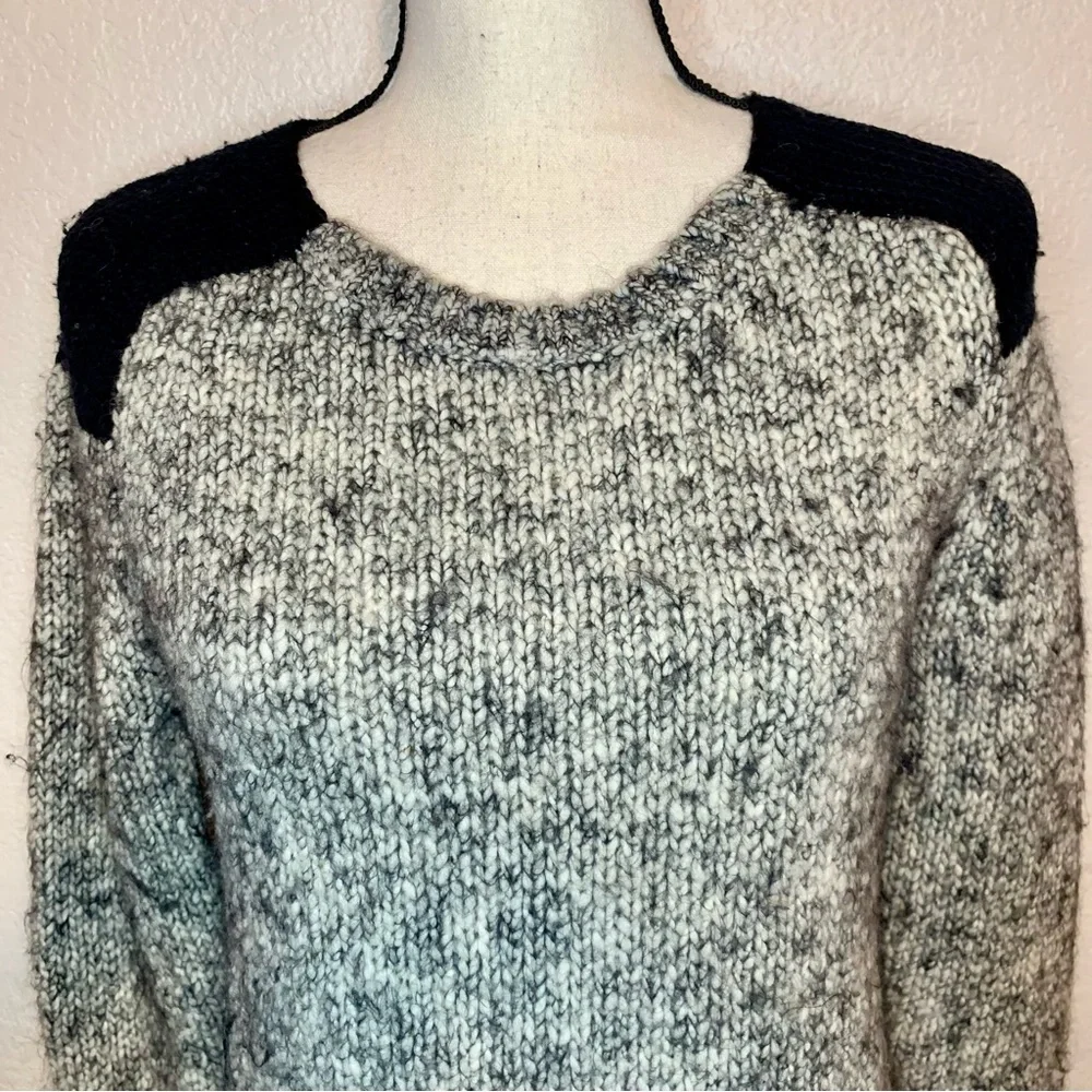J. Crew Wool & Mohair Sweater Black & White Marled Colorblock Shoulders Small